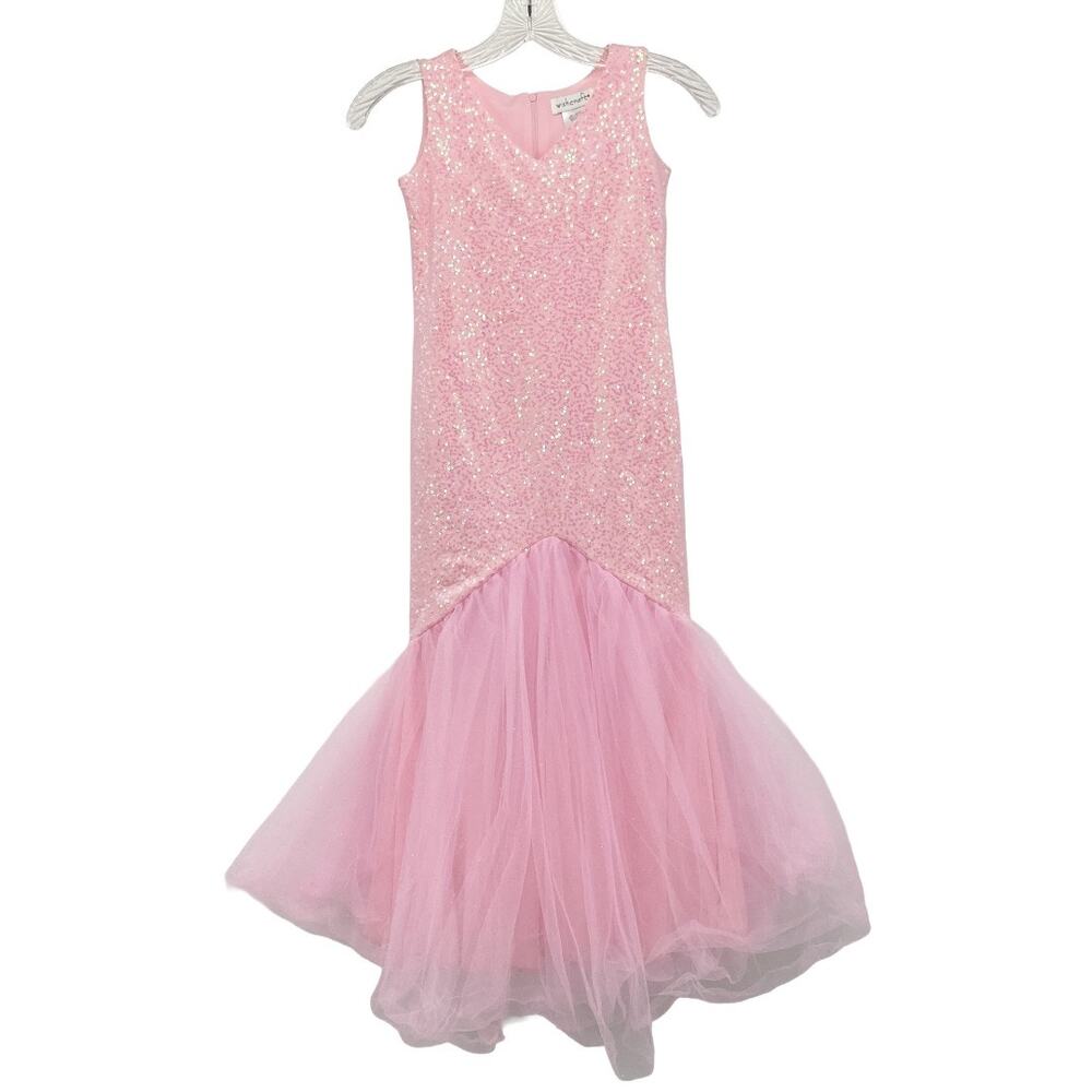 Wishcraft Girls Size 6 Pink Sequin Mermaid V-Neck Formal Gown
